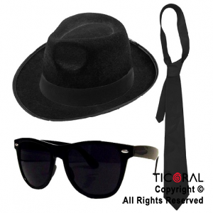 SET DISFRAZ CORBATA SOMBRERO Y ANTEOJO NEGRO x 1